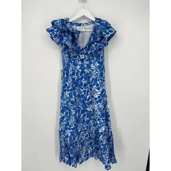 TUCKERNUCK Hyacinth House Blue and White floral Beaufort Thea Midi Dress NWT XXS - Picture 7 of 8